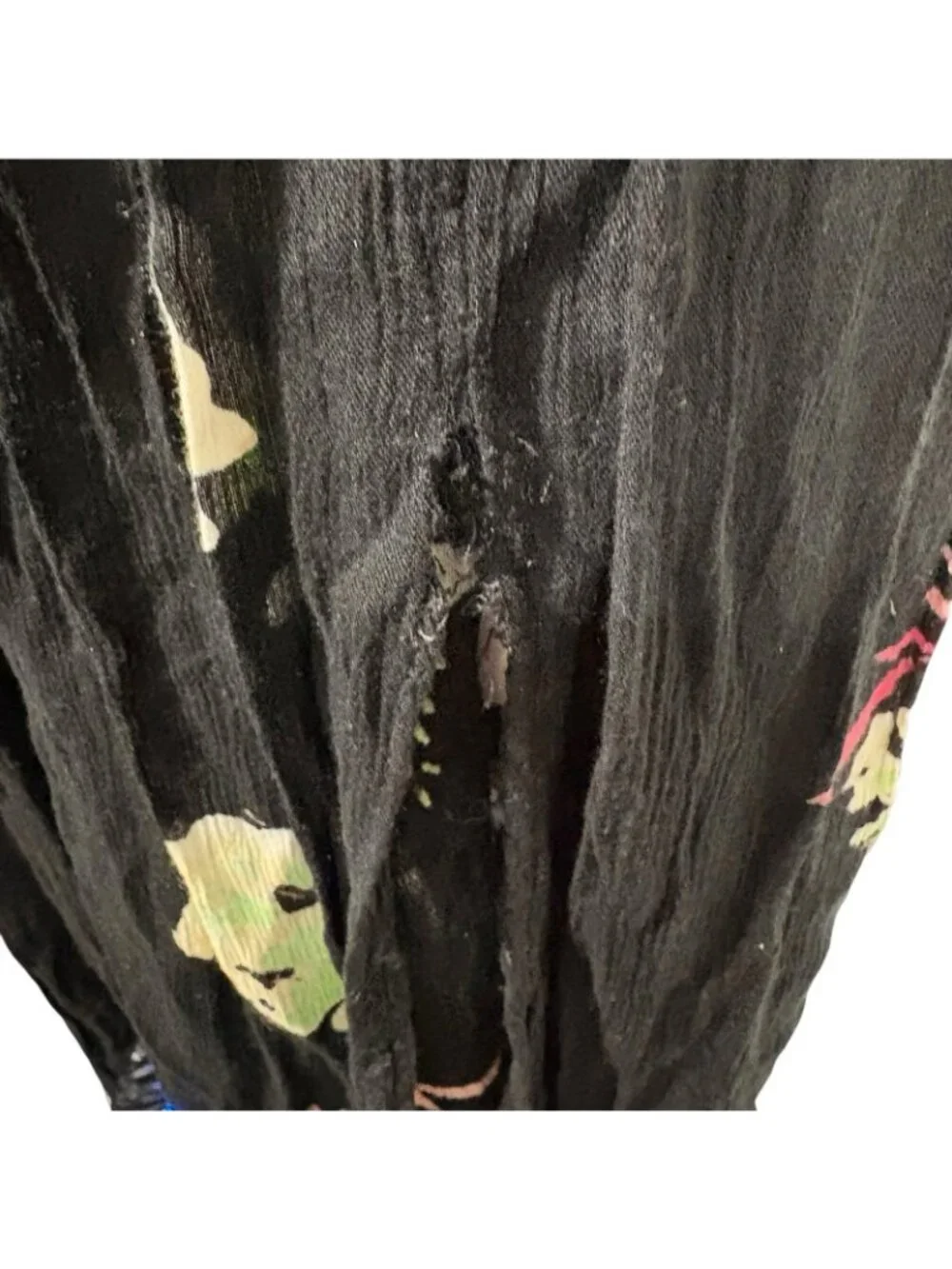 Intimately Free People Beau Smocked Black Floral Maxi Sundress L Boho Beachy Y2K